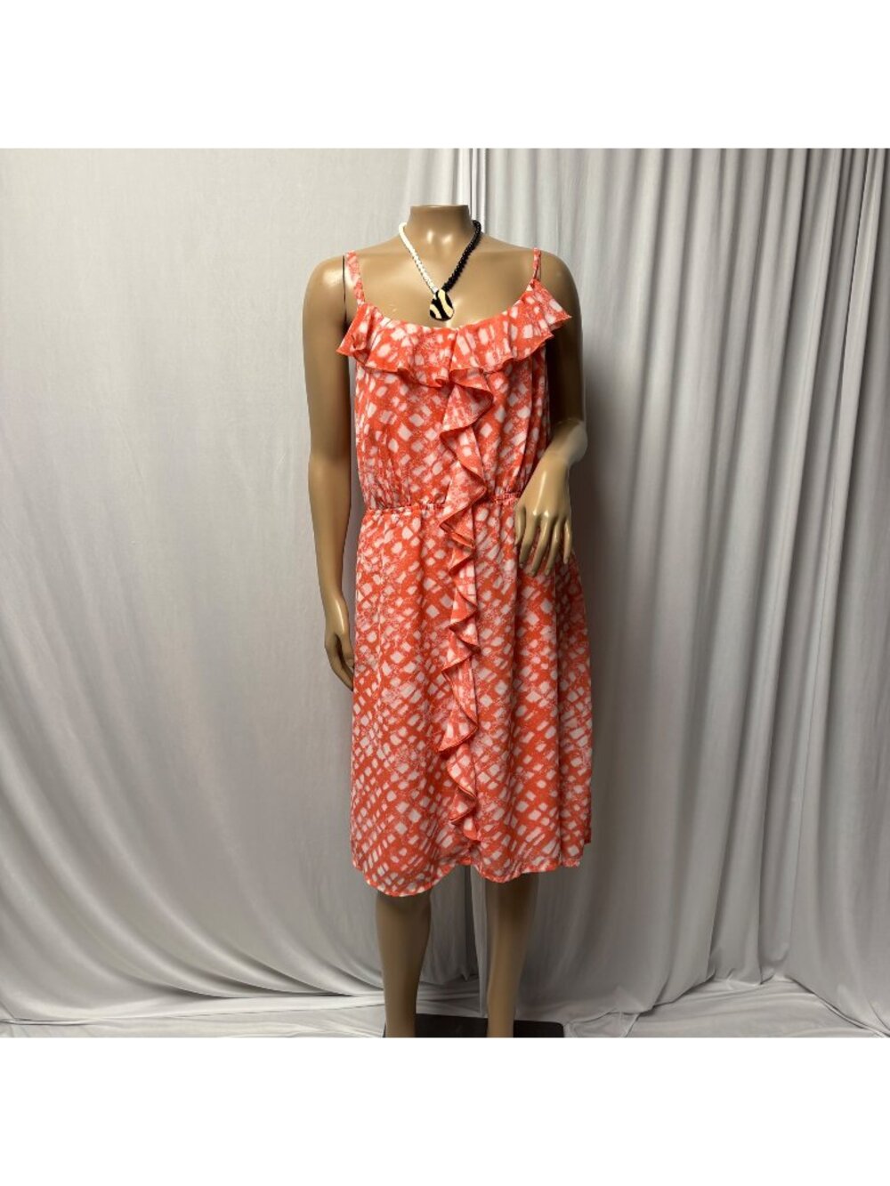 Lane Bryant Ruffled Coral White Sundress Womens Size 22-24 Lightweight Summer